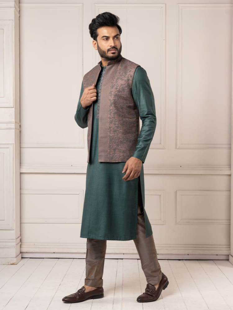 Smoke Grey Embroidered Jacket Set