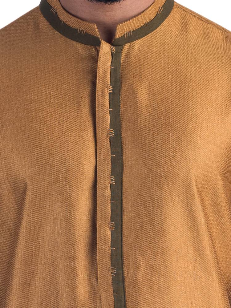 Military Green Jacket With Mustard Colour Kurta Set