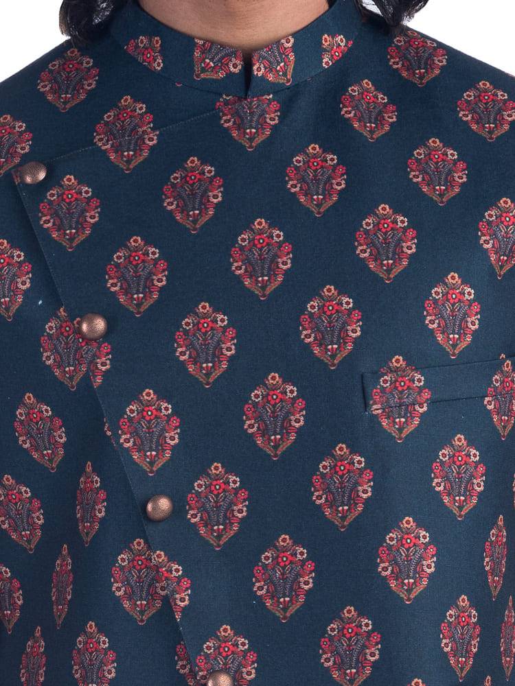 Navy Blue Printed Jacket Set