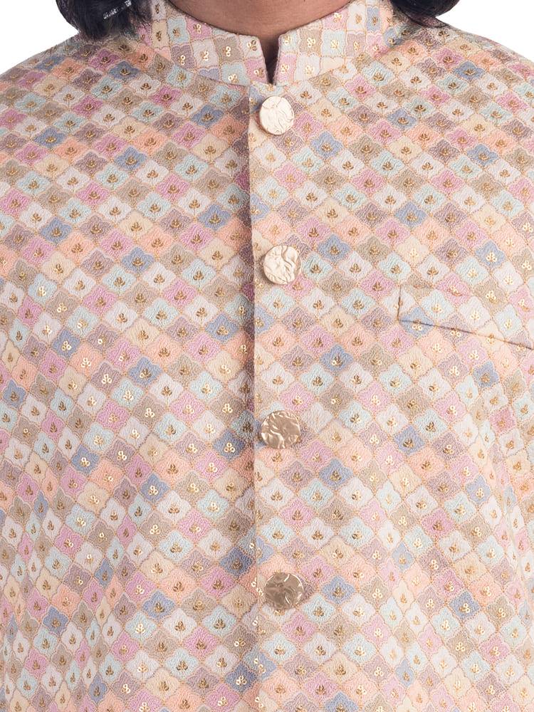 Pink thread work Jacket Set