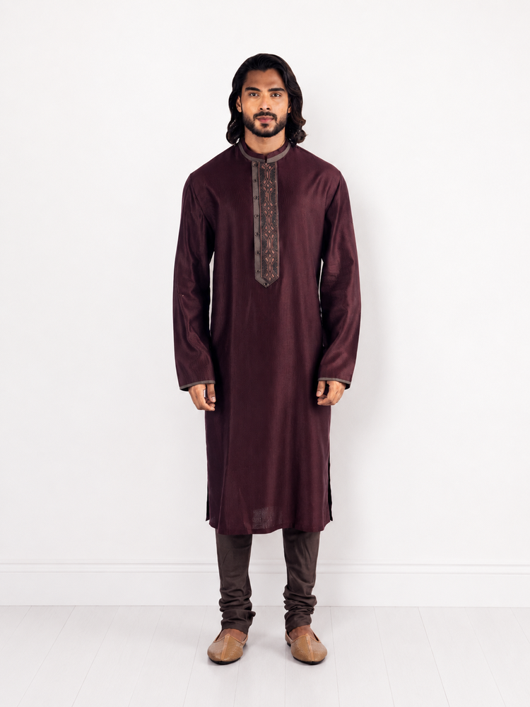 Wine Embroidered Kurta Set
