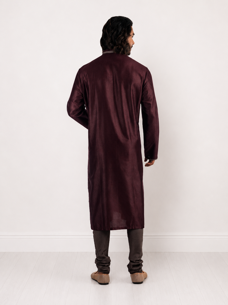 Wine Embroidered Kurta Set