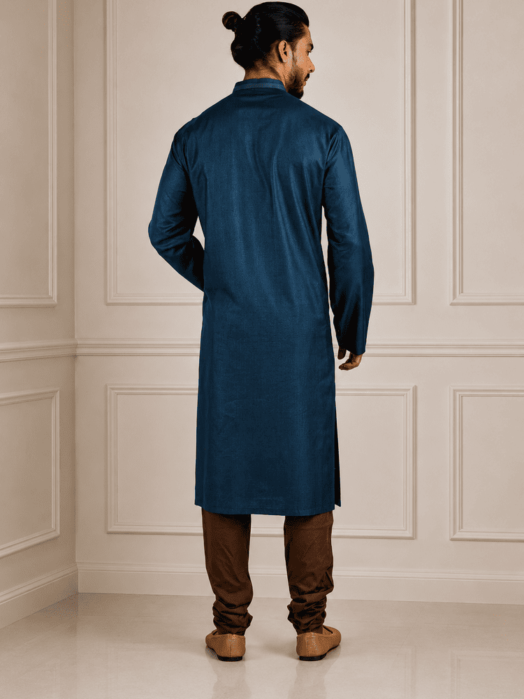Multi-Colour Embroidered Blue Kurta Set