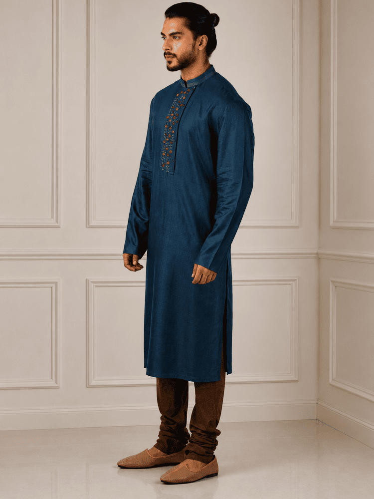 Multi-Colour Embroidered Blue Kurta Set