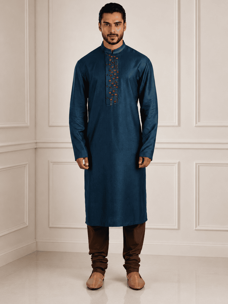 Multi-Colour Embroidered Blue Kurta Set