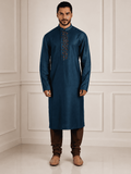Multi-Colour Embroidered Blue Kurta Set
