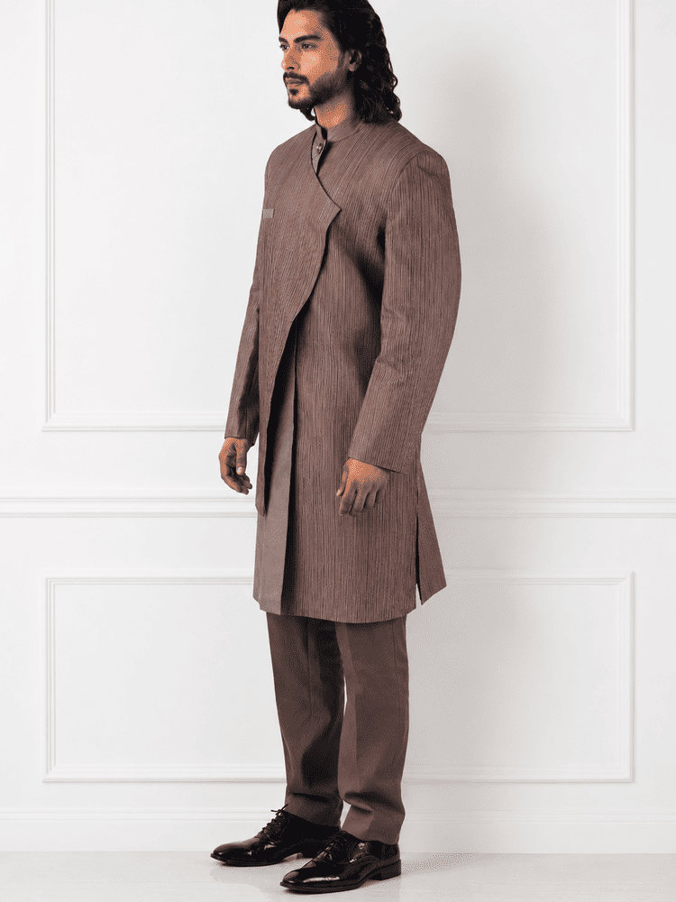 Moonga silk textured Achkan set