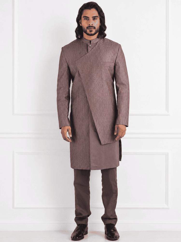 Moonga silk textured Achkan set