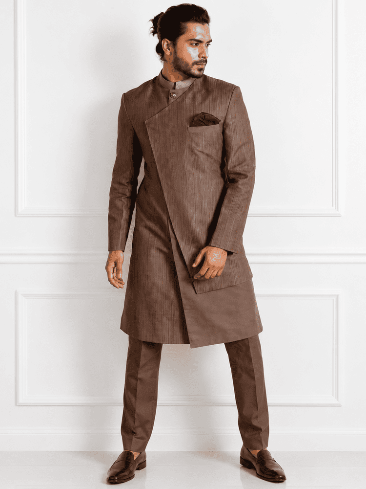 Moonga silk textured Achkan set