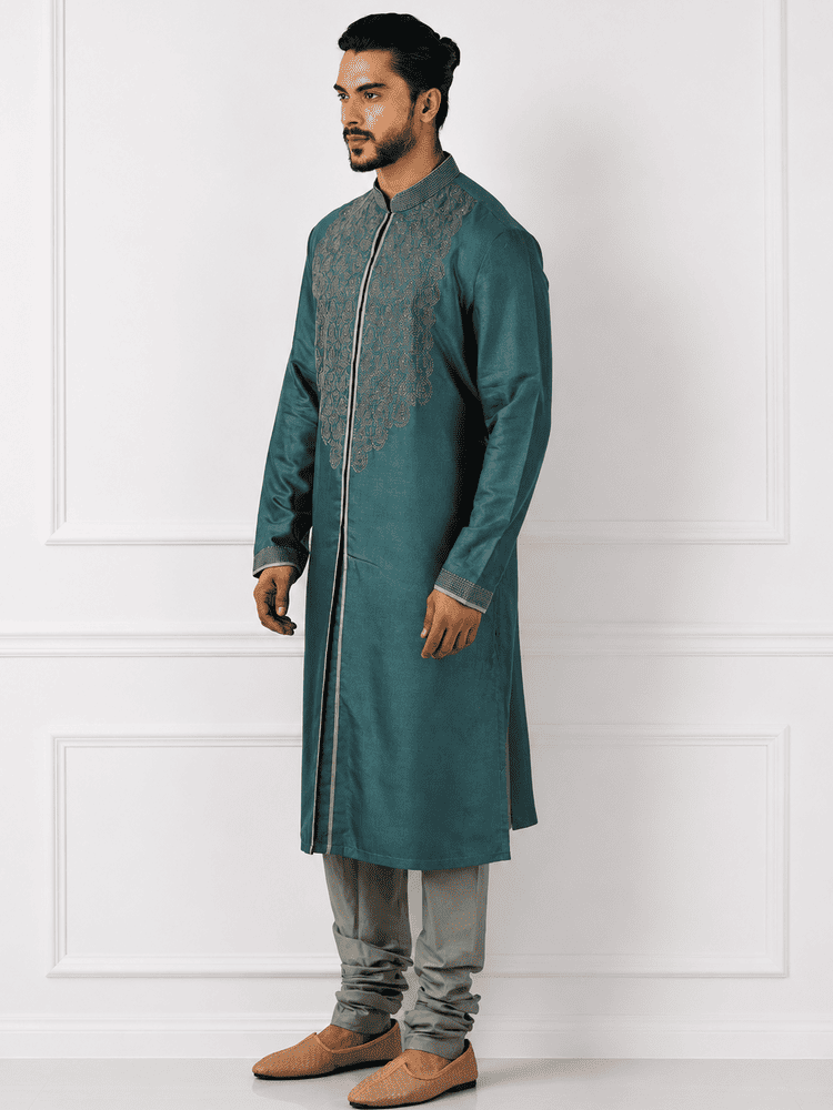 Teal Green Full Open Kurta Set