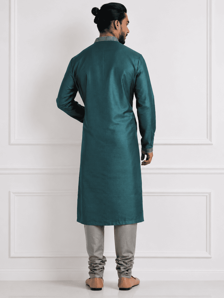 Teal Green Full Open Kurta Set