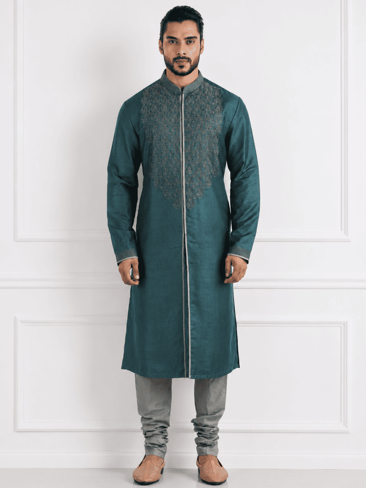 Teal Green Full Open Kurta Set