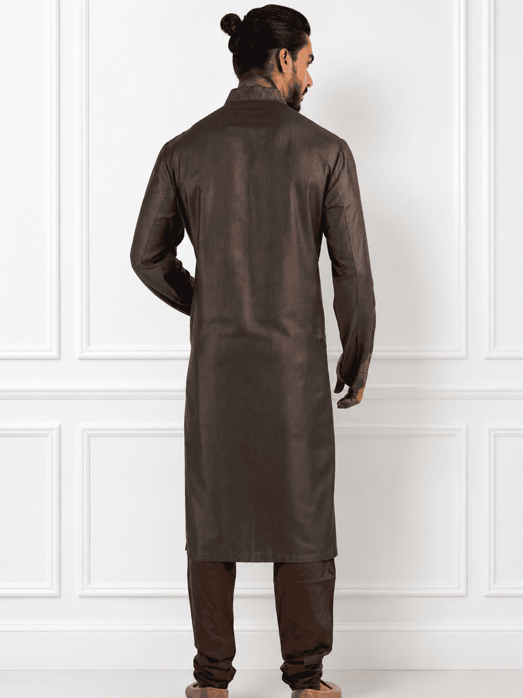 Charcoal Machine Embroidered Full Open Kurta Set