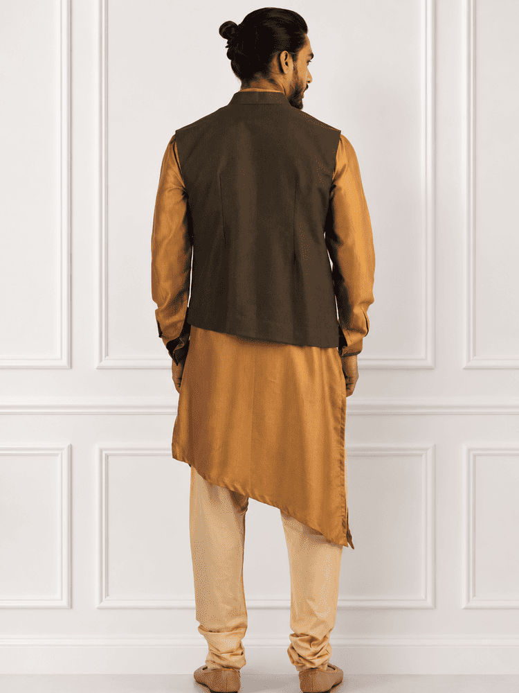 Military Green Jacket With Mustard Colour Kurta Set