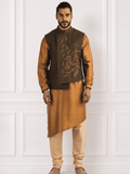 Military Green Jacket With Mustard Colour Kurta Set