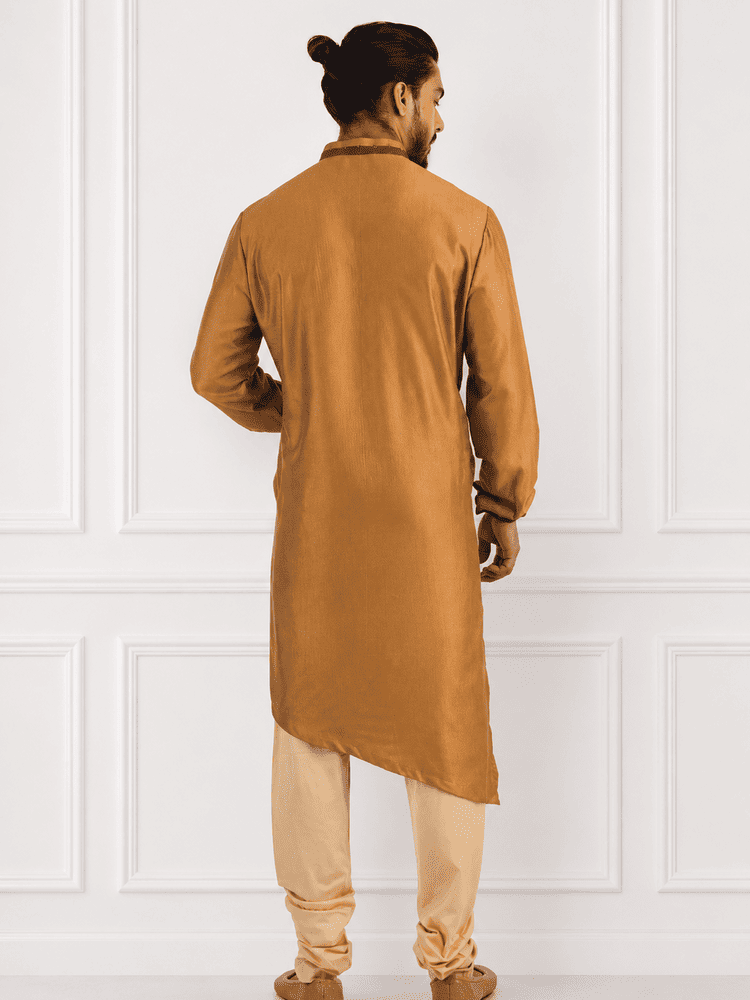 Military Green Jacket With Mustard Colour Kurta Set