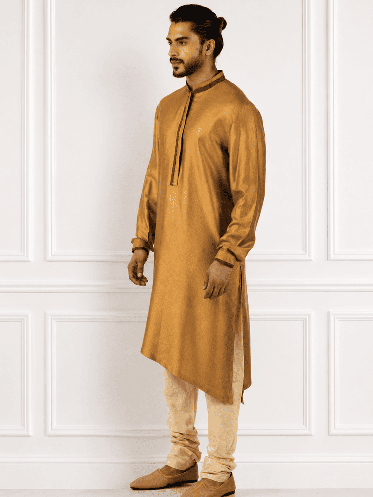 Military Green Jacket With Mustard Colour Kurta Set