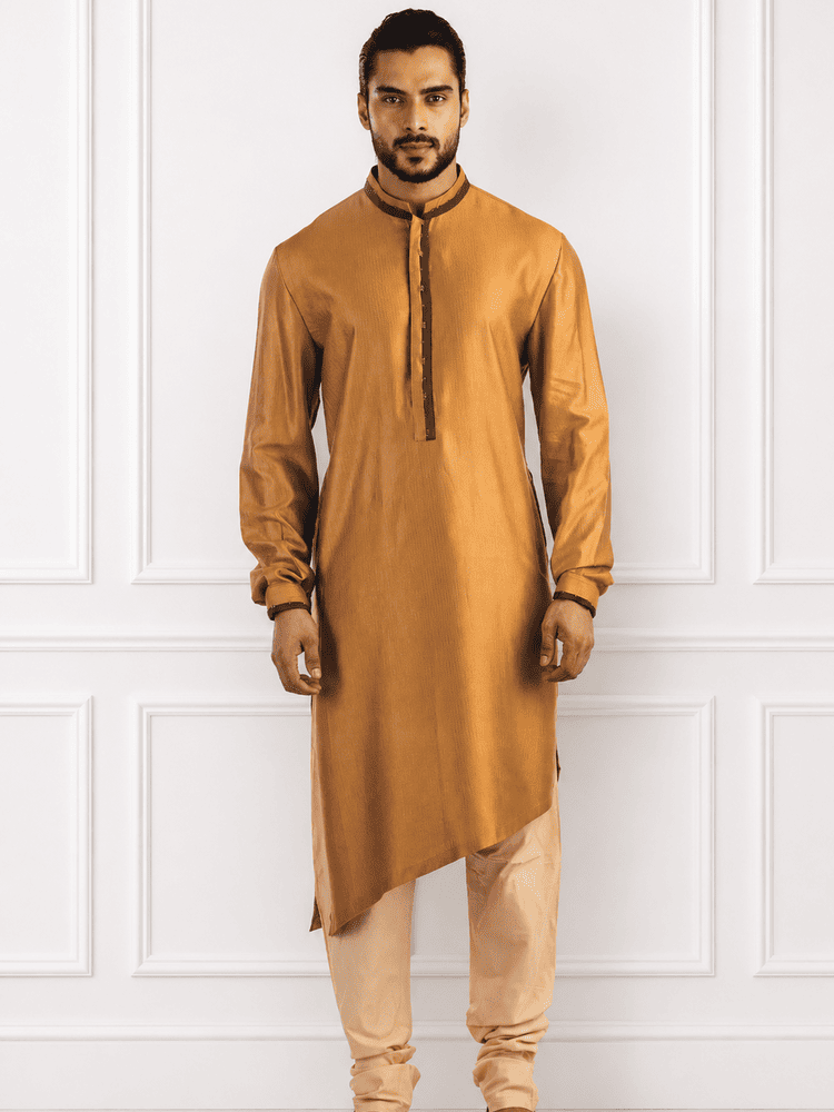 Military Green Jacket With Mustard Colour Kurta Set