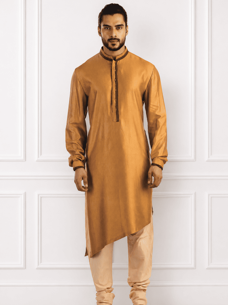 Military Green Jacket With Mustard Colour Kurta Set