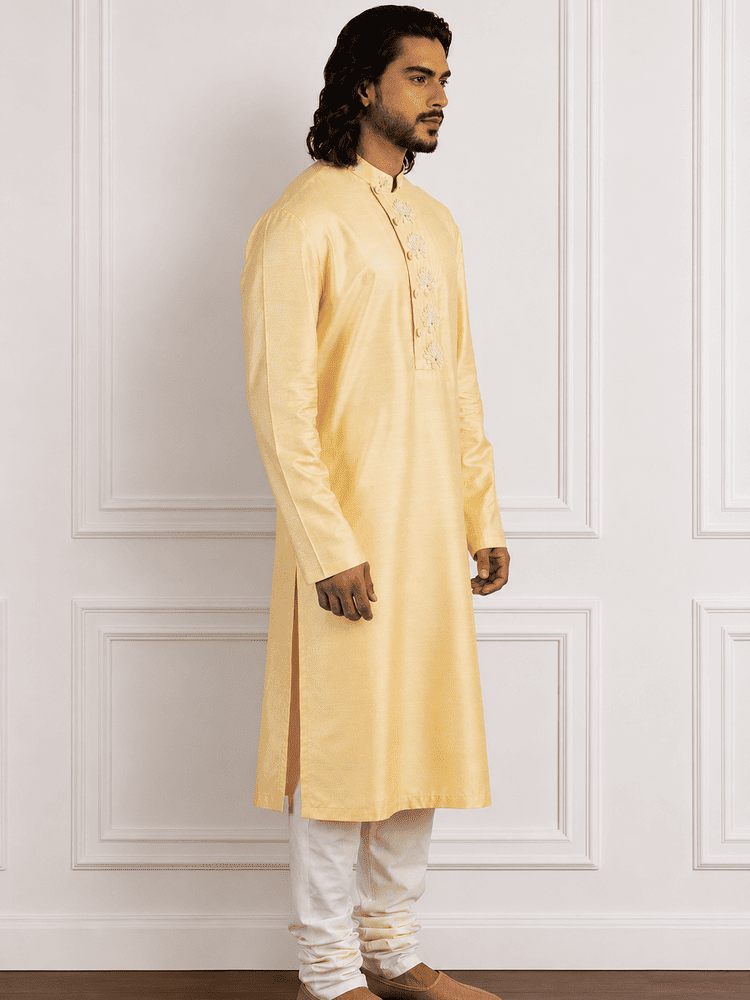 Yellow Moti Work Kurta Set
