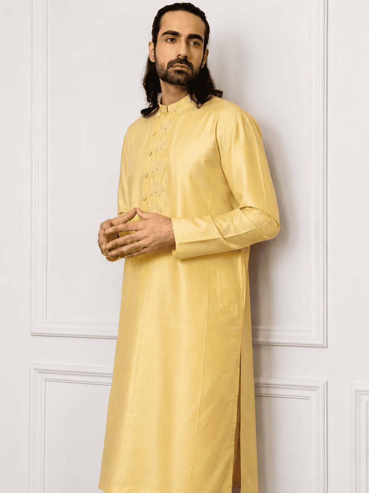 Yellow Moti Work Kurta Set