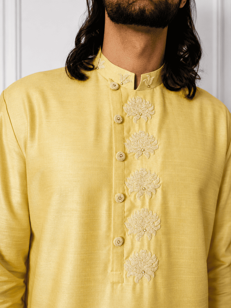 Yellow Moti Work Kurta Set