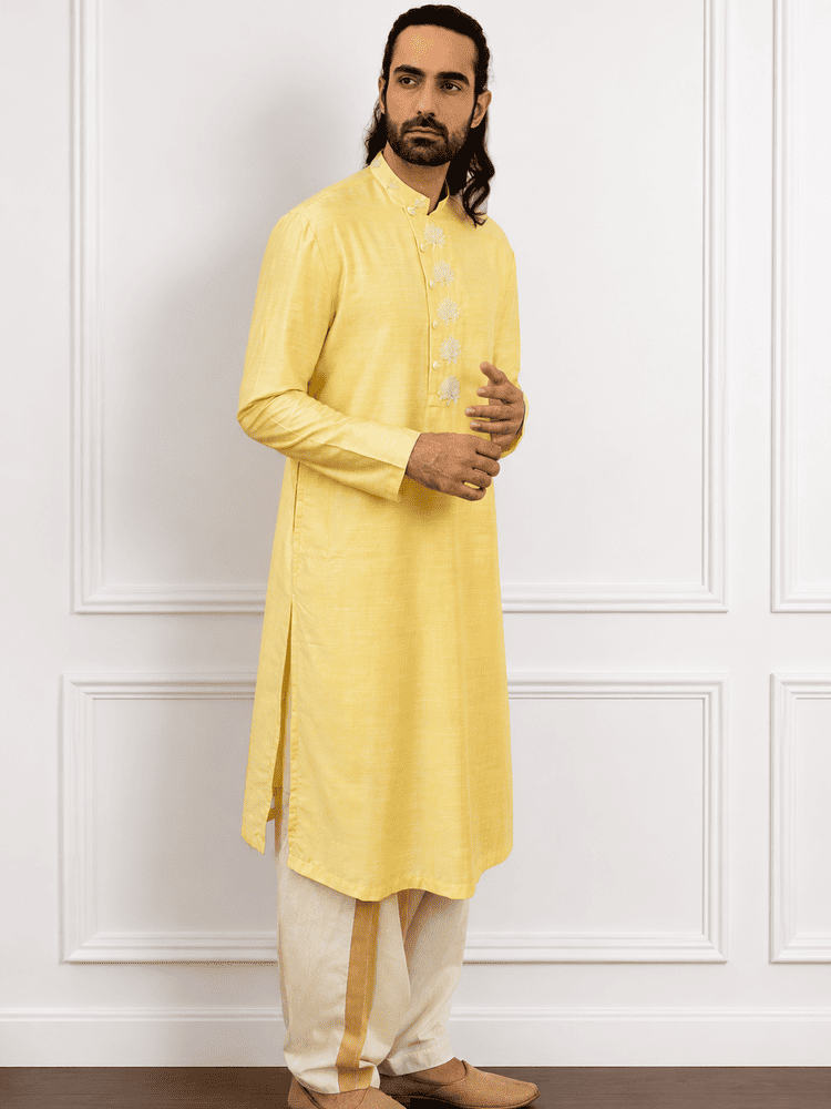 Yellow Moti Work Kurta Set