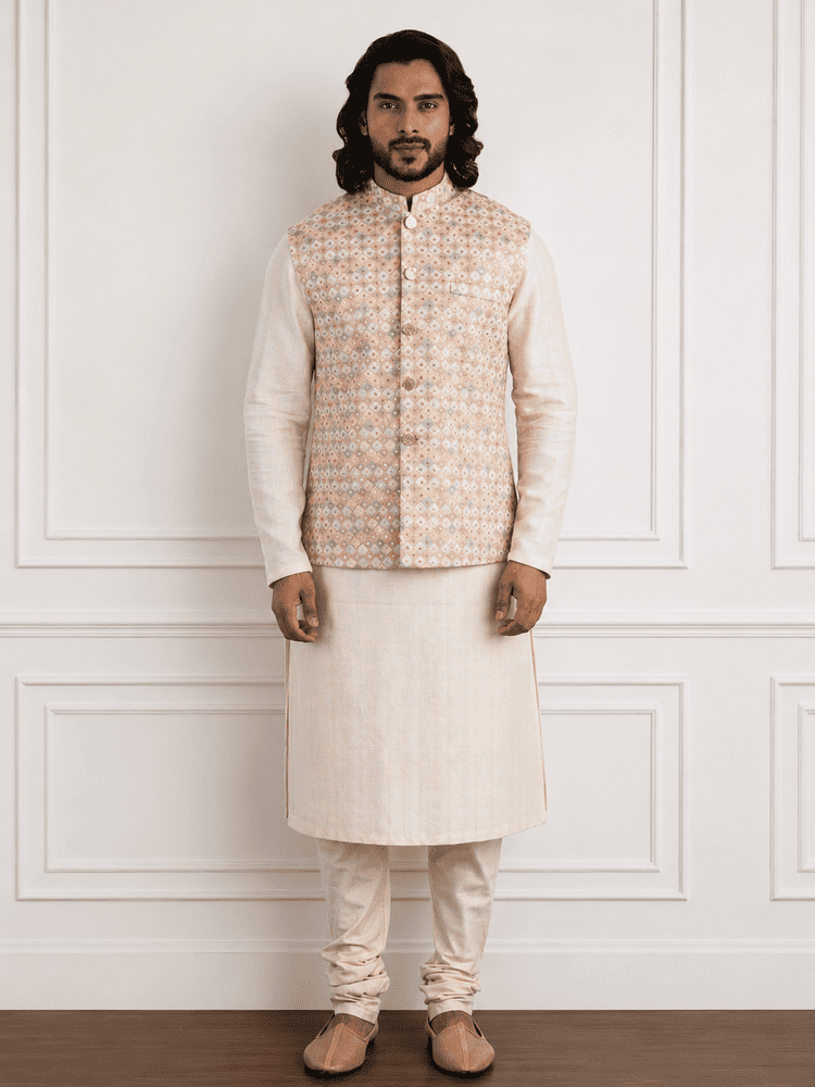 Pink thread work Jacket Set