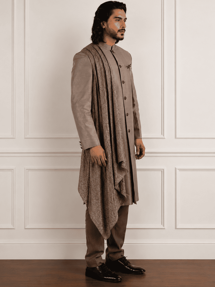 Charcoal Stole Achkan Set