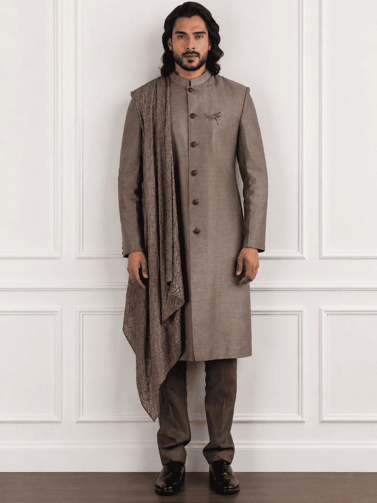 Charcoal Stole Achkan Set