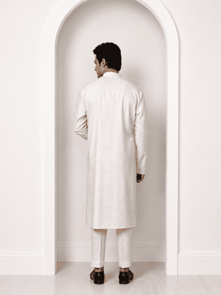 Offwhite Geometrical Pattern Embroidered Kurta Set