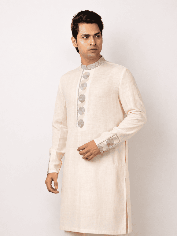 Offwhite Geometrical Pattern Embroidered Kurta Set
