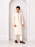 Offwhite Geometrical Pattern Embroidered Kurta Set