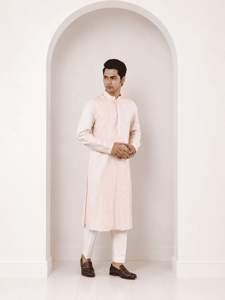 Pink linen embroidered Kurta Set