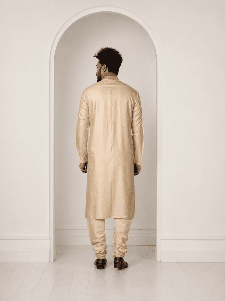 Beige Moonga Kashmiri Work Kurta Paired With Pants
