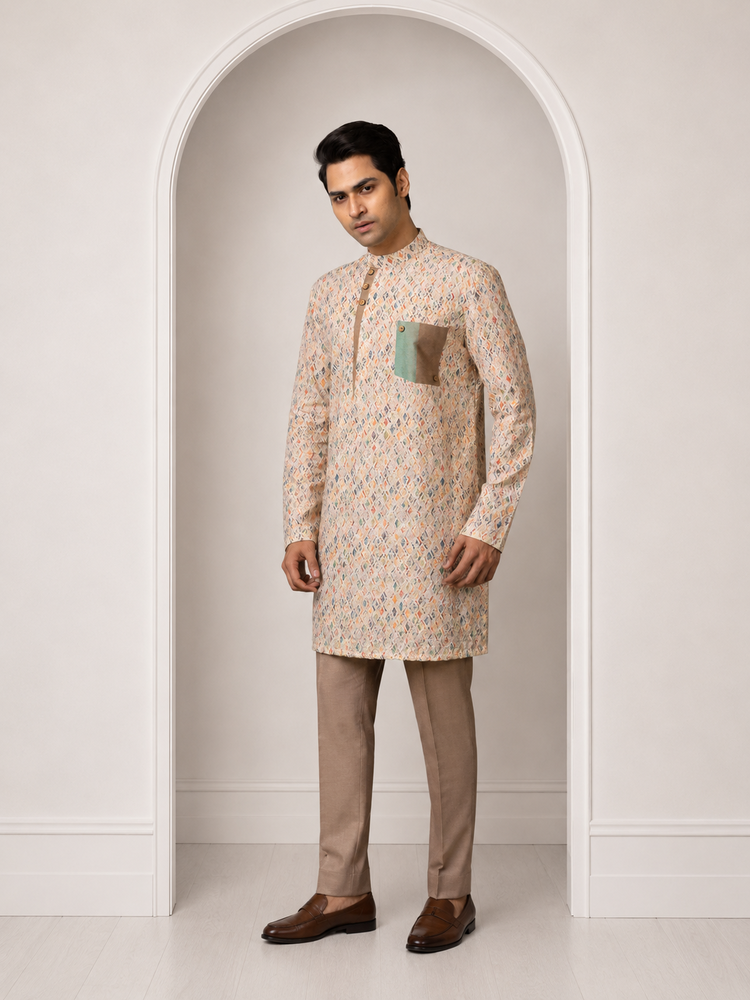 Geometric Pattern Woven Kurta Set