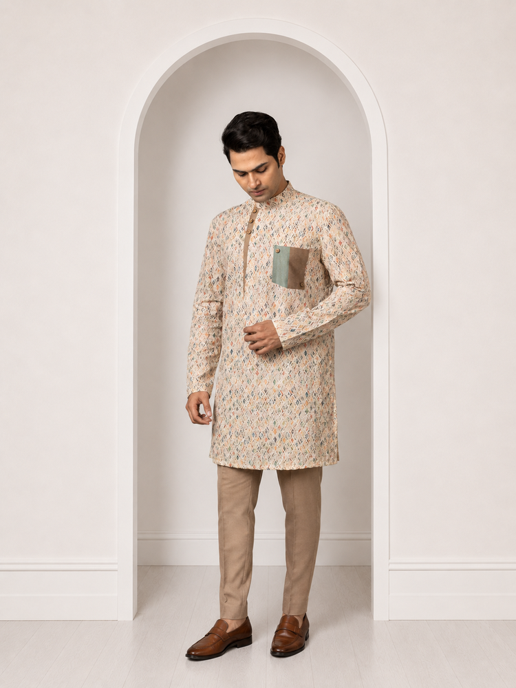 Geometric Pattern Woven Kurta Set