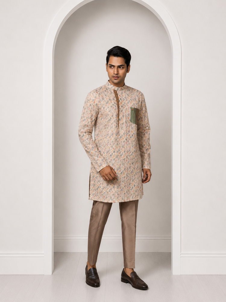 Geometric Pattern Woven Kurta Set