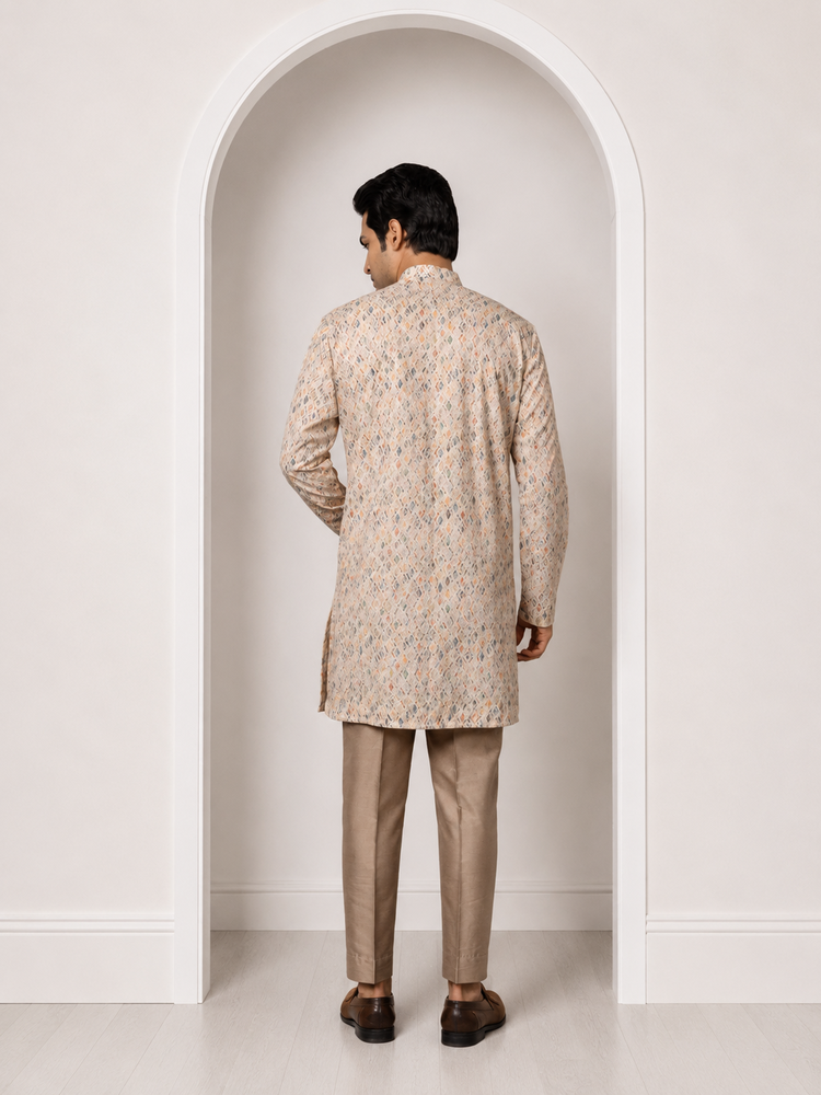 Geometric Pattern Woven Kurta Set