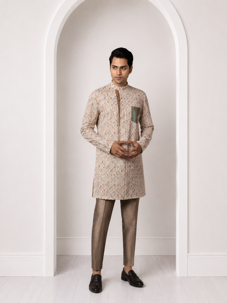 Geometric Pattern Woven Kurta Set
