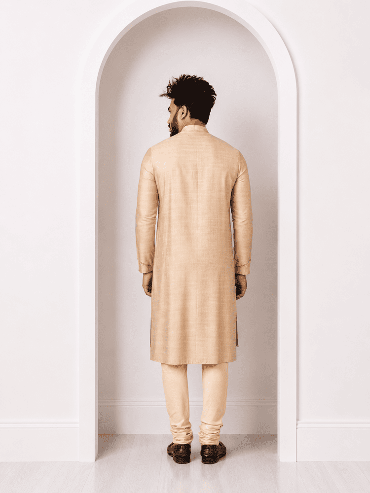 Beige Diangonal Pintucks Kurta Set