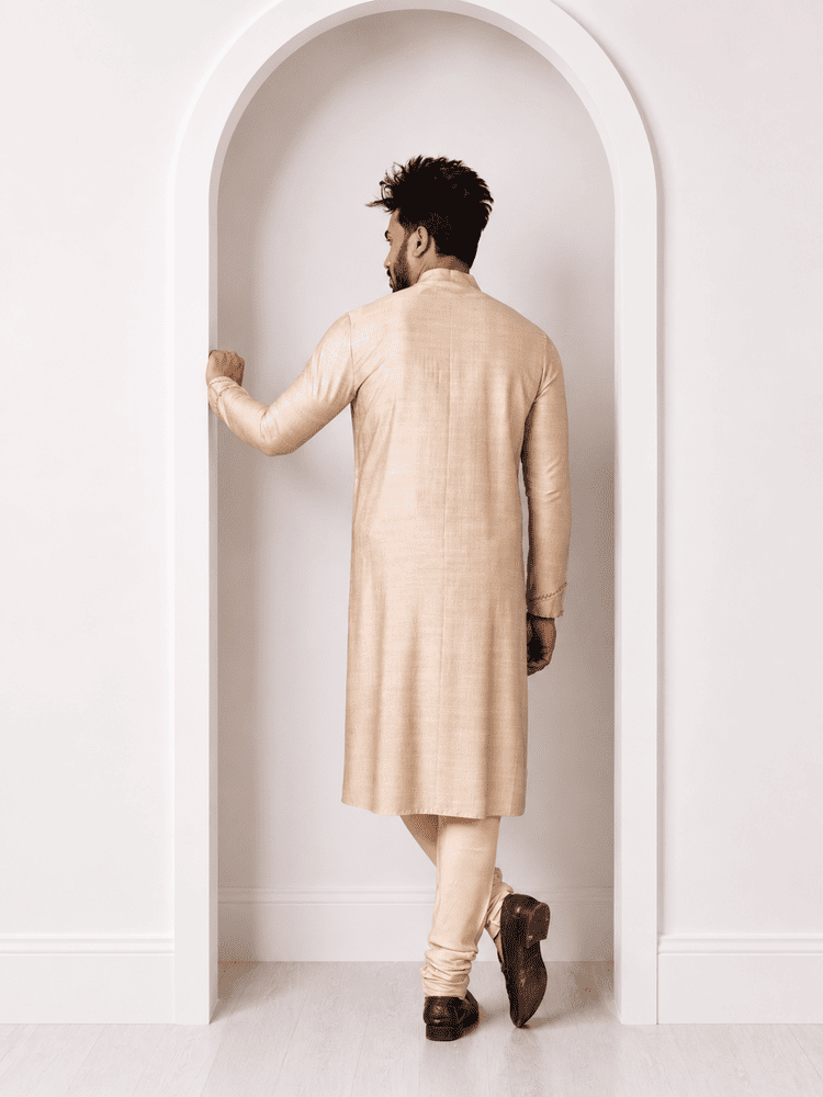 Beige Diangonal Pintucks Kurta Set
