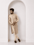 Beige Diangonal Pintucks Kurta Set