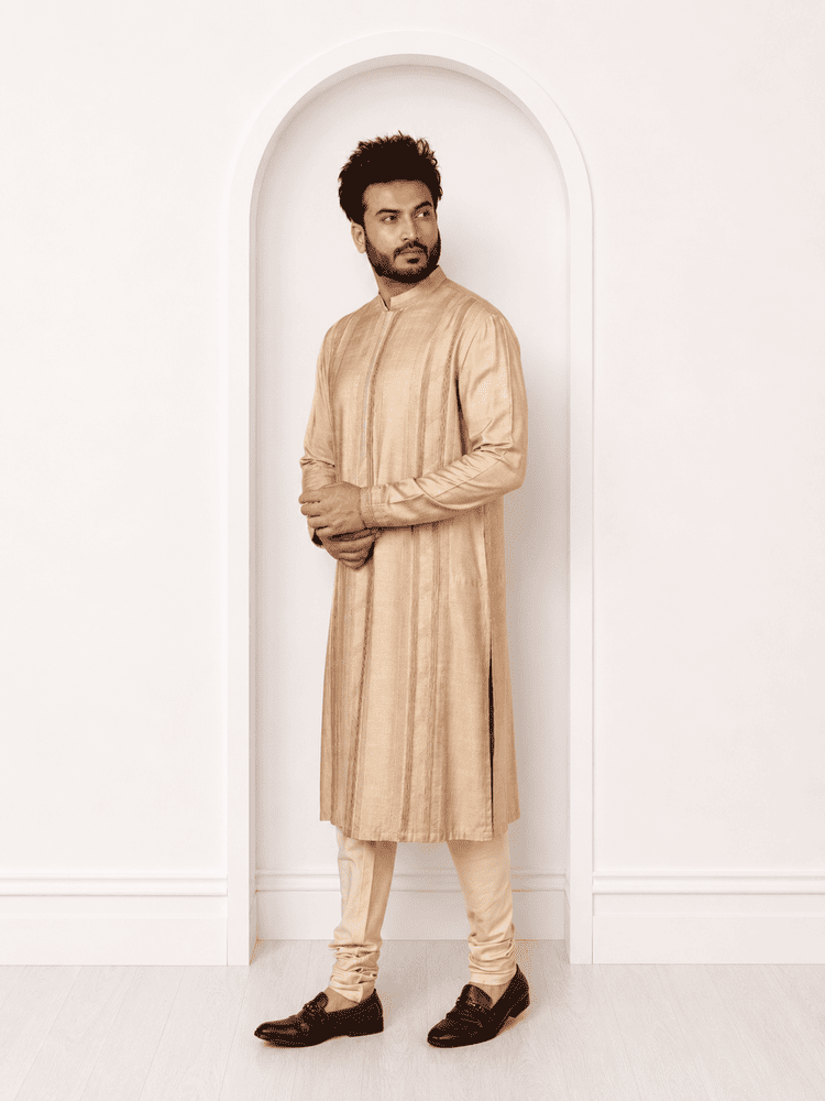 Beige Pintucks Kurta Set