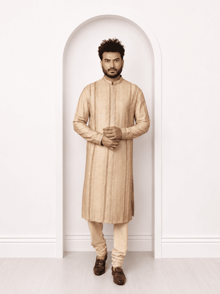 Beige Pintucks Kurta Set