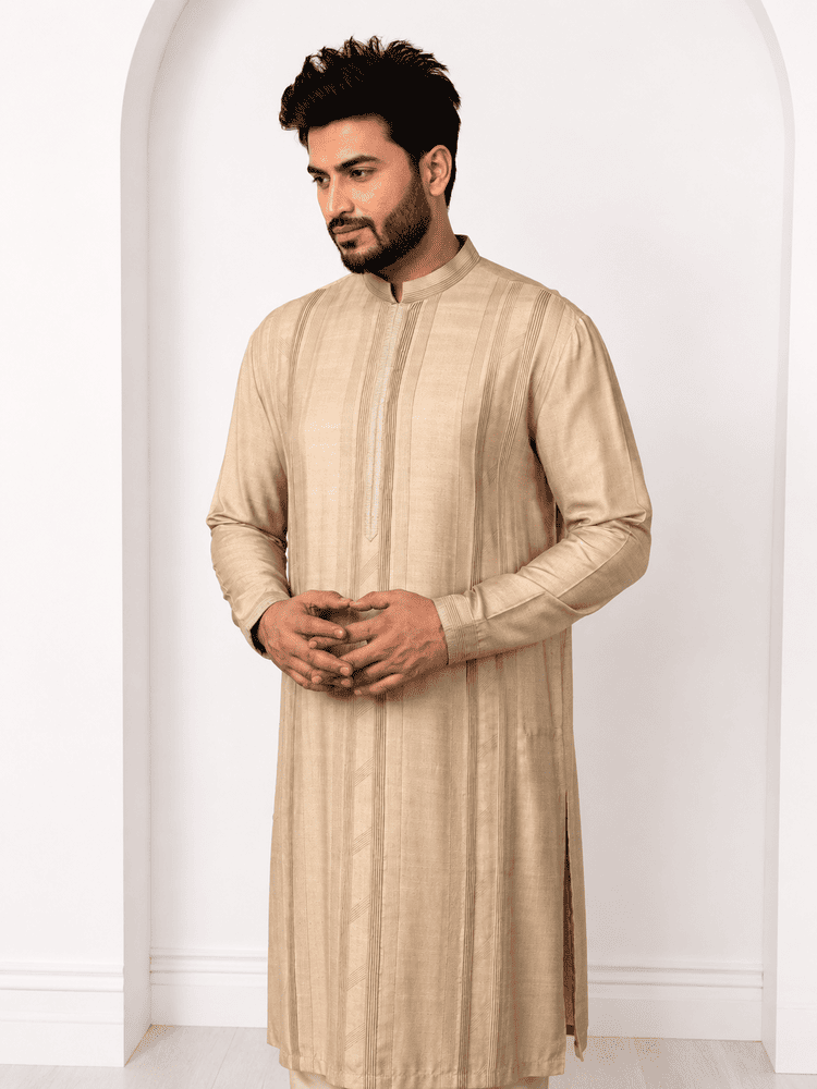 Beige Pintucks Kurta Set