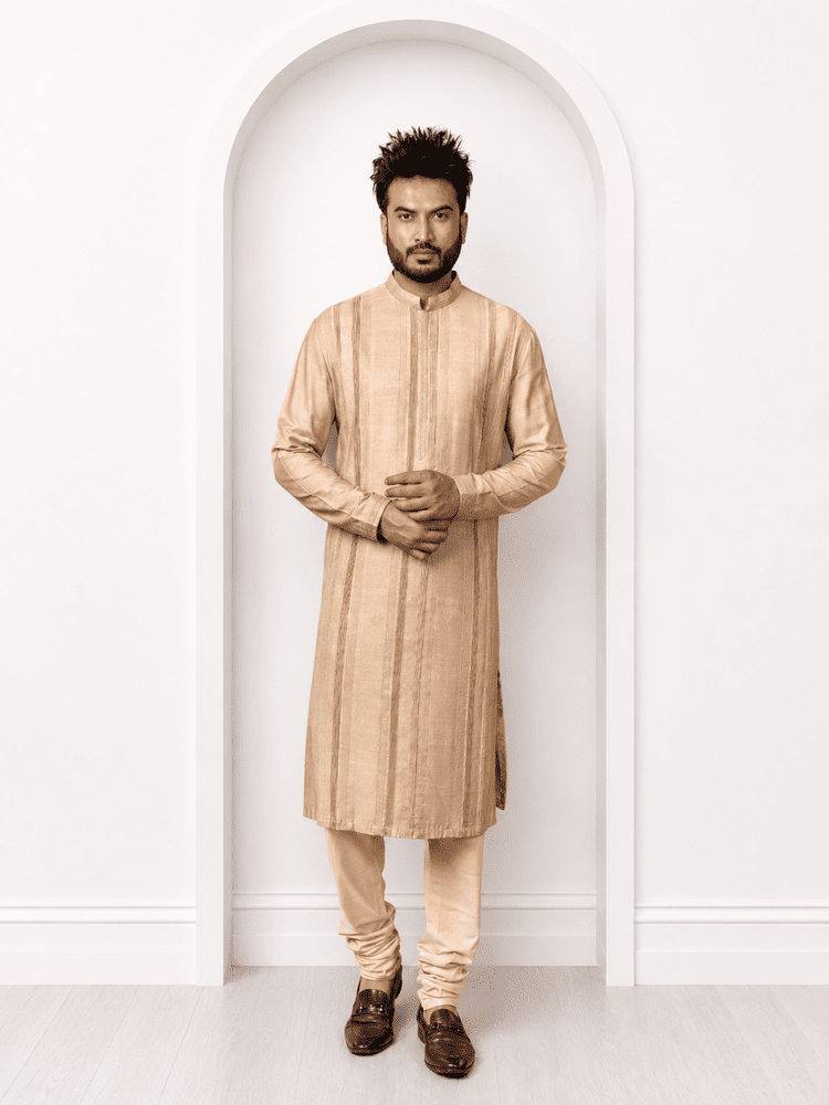 Beige Pintucks Kurta Set