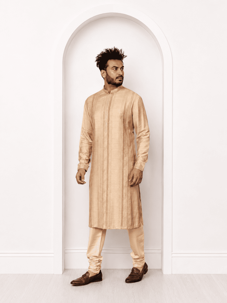 Beige Pintucks Kurta Set