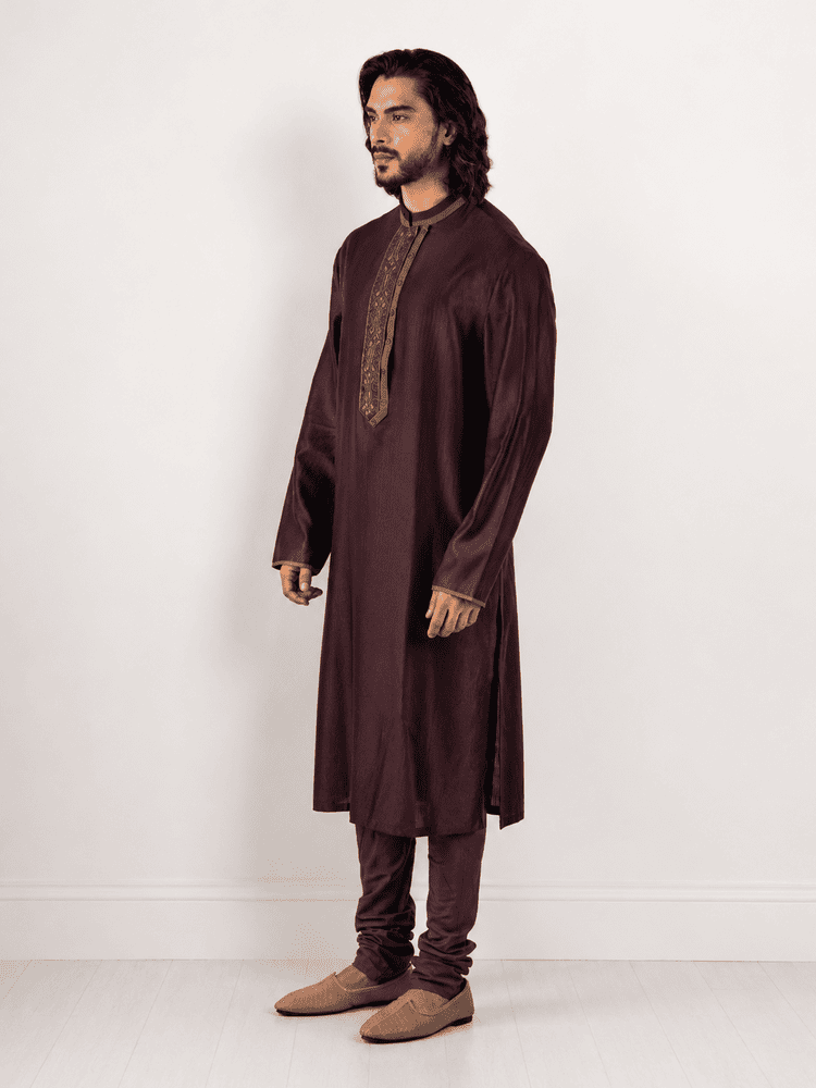 Wine Embroidered Kurta Set