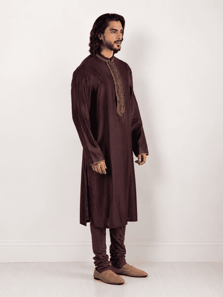 Wine Embroidered Kurta Set